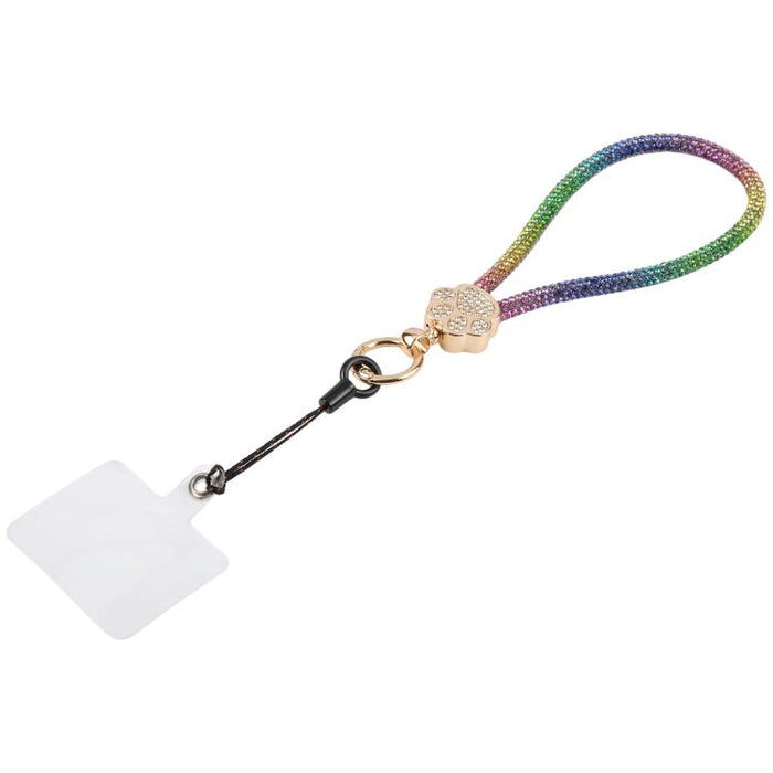 Llavero con colgante de pata de gato y diamantes de imitación, correa de muñeca con almohadilla de sujeción para mujeres y niñas.