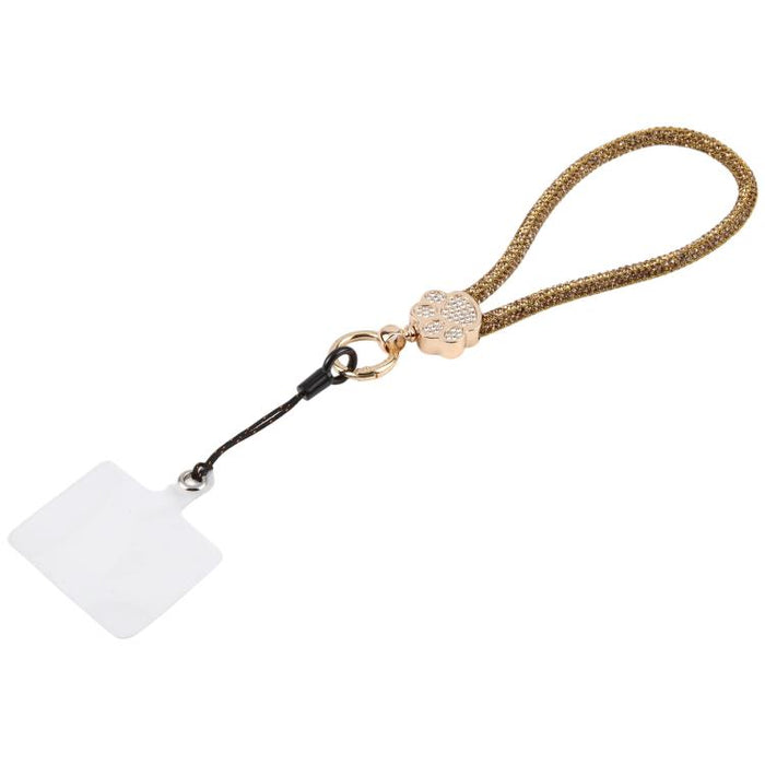 Llavero con colgante de pata de gato y diamantes de imitación, correa de muñeca con almohadilla de sujeción para mujeres y niñas.