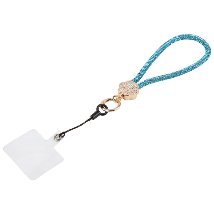 Llavero con colgante de pata de gato y diamantes de imitación, correa de muñeca con almohadilla de sujeción para mujeres y niñas.