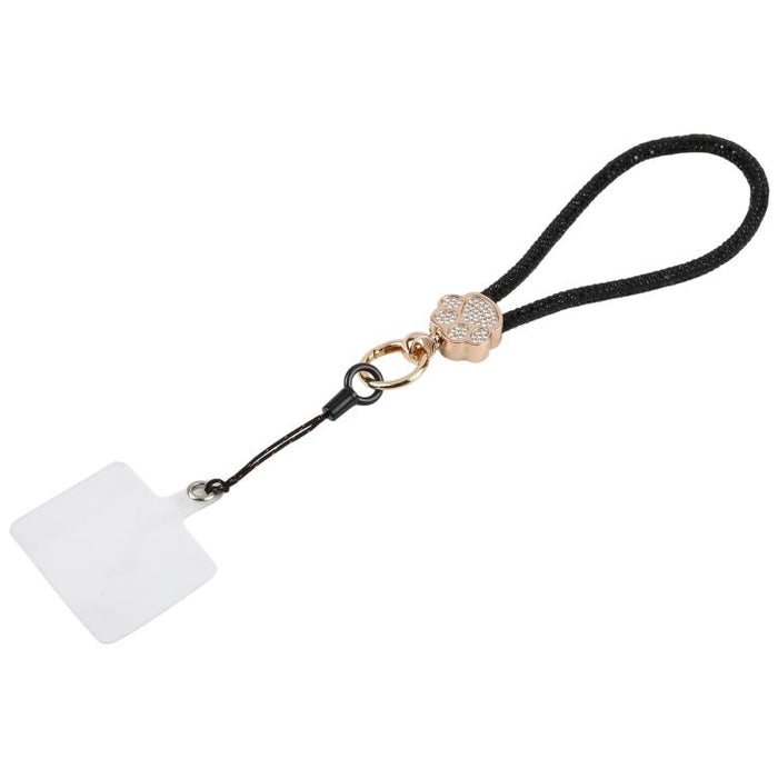 Llavero con colgante de pata de gato y diamantes de imitación, correa de muñeca con almohadilla de sujeción para mujeres y niñas.