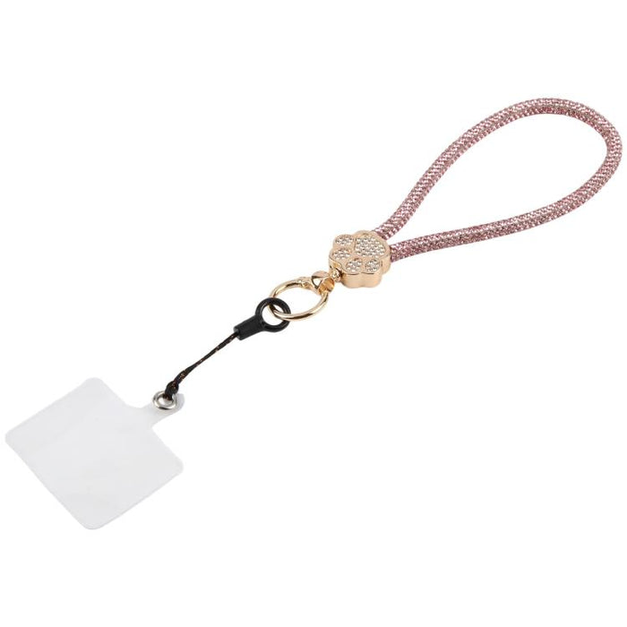 Llavero con colgante de pata de gato y diamantes de imitación, correa de muñeca con almohadilla de sujeción para mujeres y niñas.