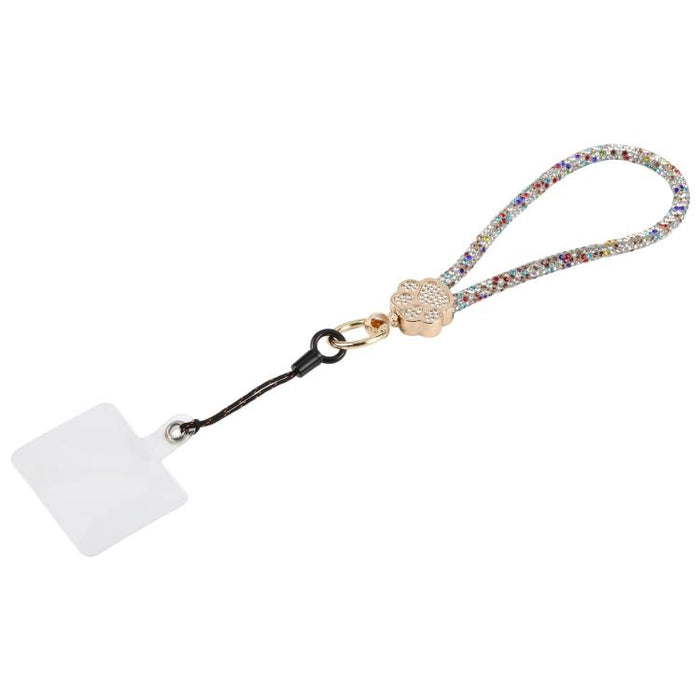 Llavero con colgante de pata de gato y diamantes de imitación, correa de muñeca con almohadilla de sujeción para mujeres y niñas.
