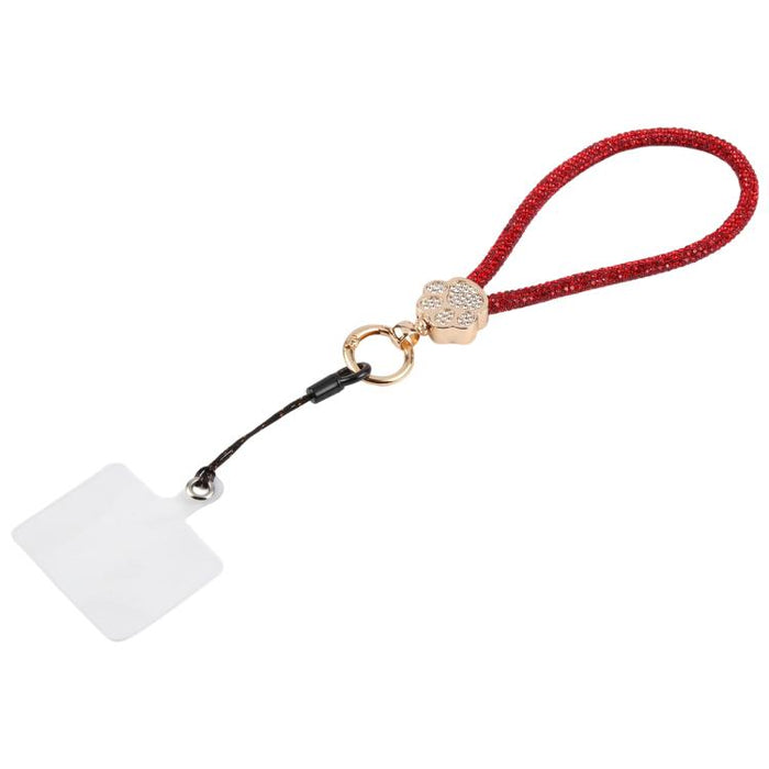 Llavero con colgante de pata de gato y diamantes de imitación, correa de muñeca con almohadilla de sujeción para mujeres y niñas.
