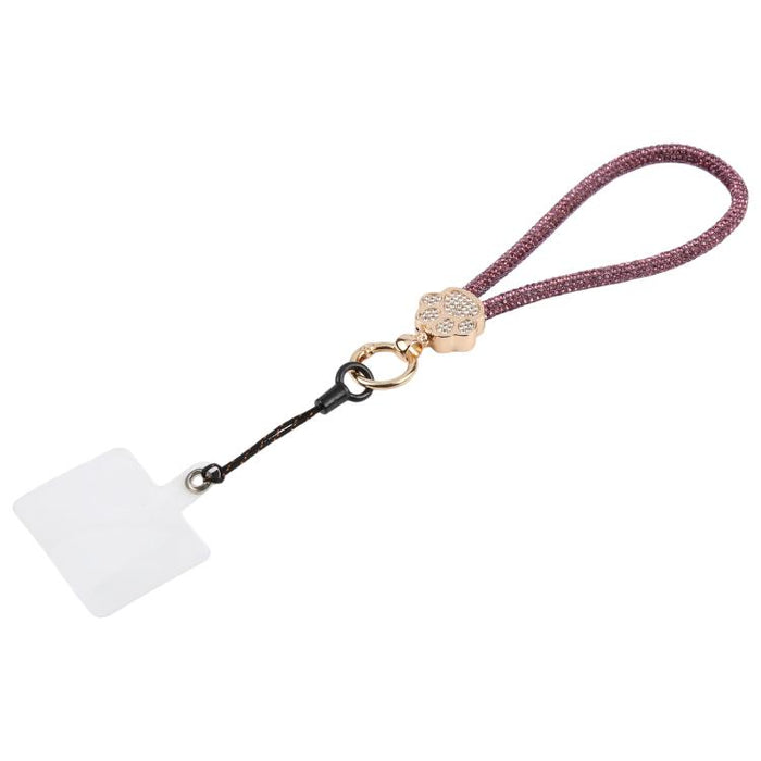 Llavero con colgante de pata de gato y diamantes de imitación, correa de muñeca con almohadilla de sujeción para mujeres y niñas.