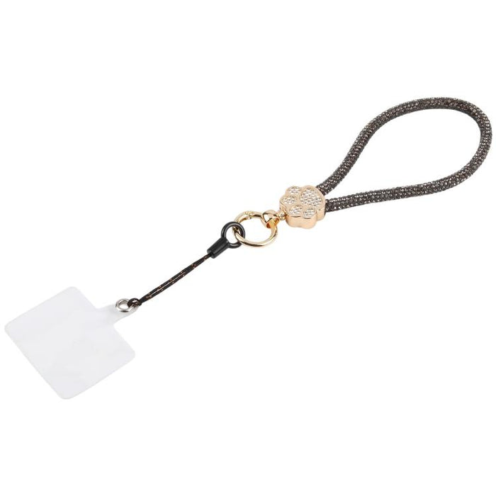 Llavero con colgante de pata de gato y diamantes de imitación, correa de muñeca con almohadilla de sujeción para mujeres y niñas.