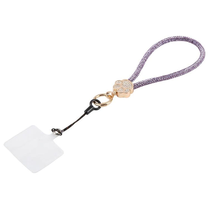 Llavero con colgante de pata de gato y diamantes de imitación, correa de muñeca con almohadilla de sujeción para mujeres y niñas.