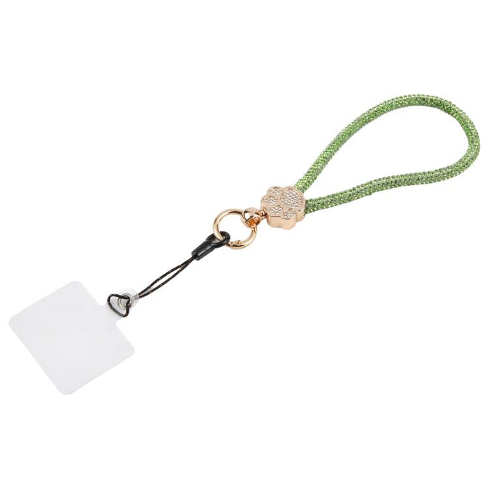 Llavero con colgante de pata de gato y diamantes de imitación, correa de muñeca con almohadilla de sujeción para mujeres y niñas.