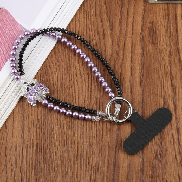 Correa de muñeca con dije de teléfono Fox de doble capa con cuentas y almohadilla de sujeción para mujeres y niñas.