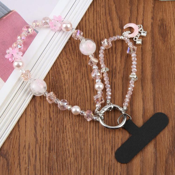 Correa de muñeca corta con colgante de luna creciente y cuentas, con almohadilla de sujeción para mujeres y niñas.