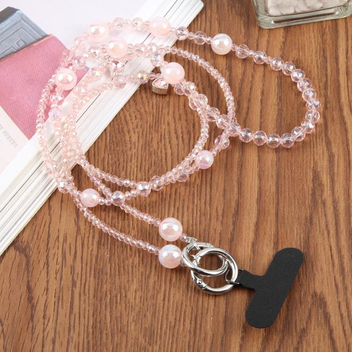 Colgante para teléfono con cadena de cuentas y lazo, con almohadilla de sujeción para mujeres y niñas.