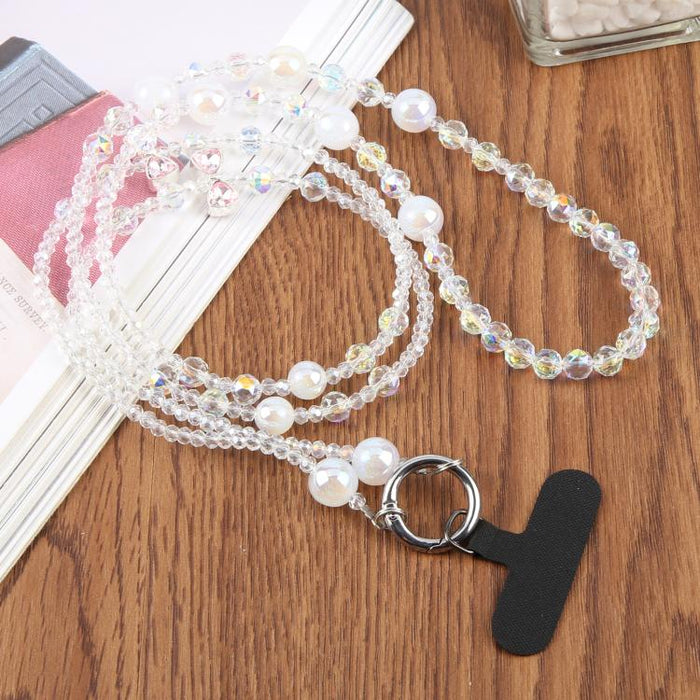 Colgante para teléfono con cadena de cuentas y lazo, con almohadilla de sujeción para mujeres y niñas.