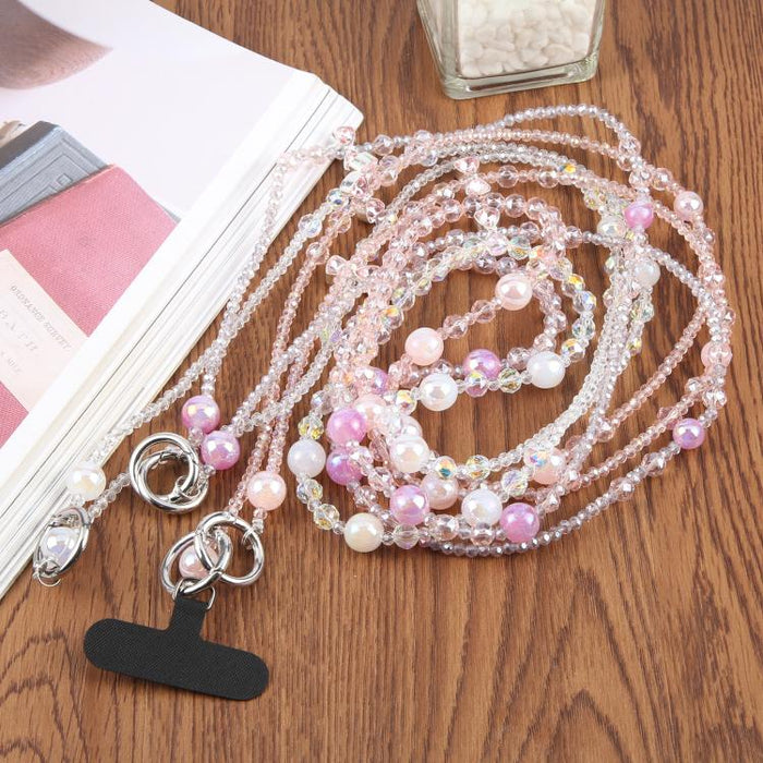 Colgante para teléfono con cadena de cuentas y lazo, con almohadilla de sujeción para mujeres y niñas.