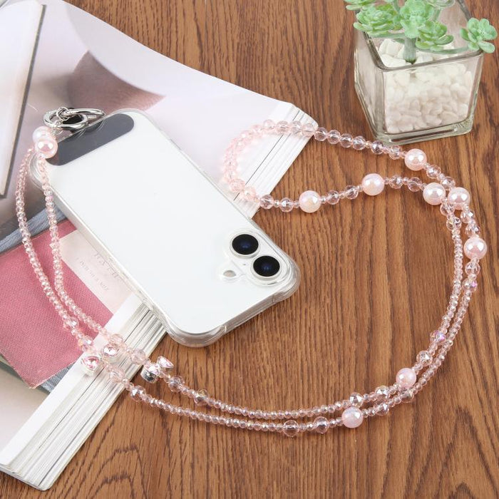 Colgante para teléfono con cadena de cuentas y lazo, con almohadilla de sujeción para mujeres y niñas.