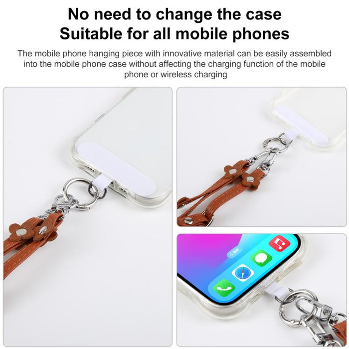 Cordón para teléfono con correa de cuero ajustable con decoración floral y almohadilla de sujeción para hombre y mujer.
