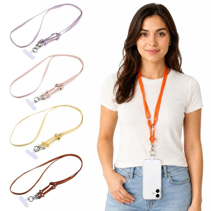 Cordón para teléfono con correa de cuero ajustable con decoración floral y almohadilla de sujeción para hombre y mujer.