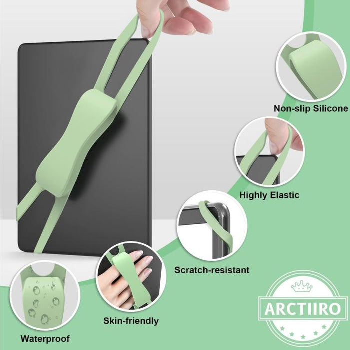 Correa de mano elástica de silicona con soporte para tabletas de 4,7 a 8 pulgadas.