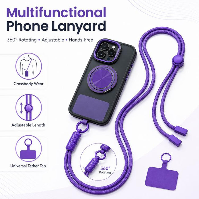 Cordón para teléfono ajustable y giratorio 360 grados con correa para el cuello de nailon y almohadilla de sujeción, unisex.