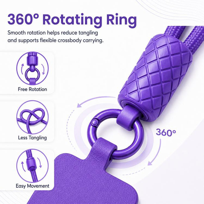 Cordón para teléfono ajustable y giratorio 360 grados con correa para el cuello de nailon y almohadilla de sujeción, unisex.