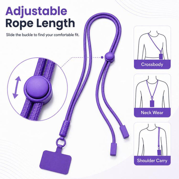 Cordón para teléfono ajustable y giratorio 360 grados con correa para el cuello de nailon y almohadilla de sujeción, unisex.