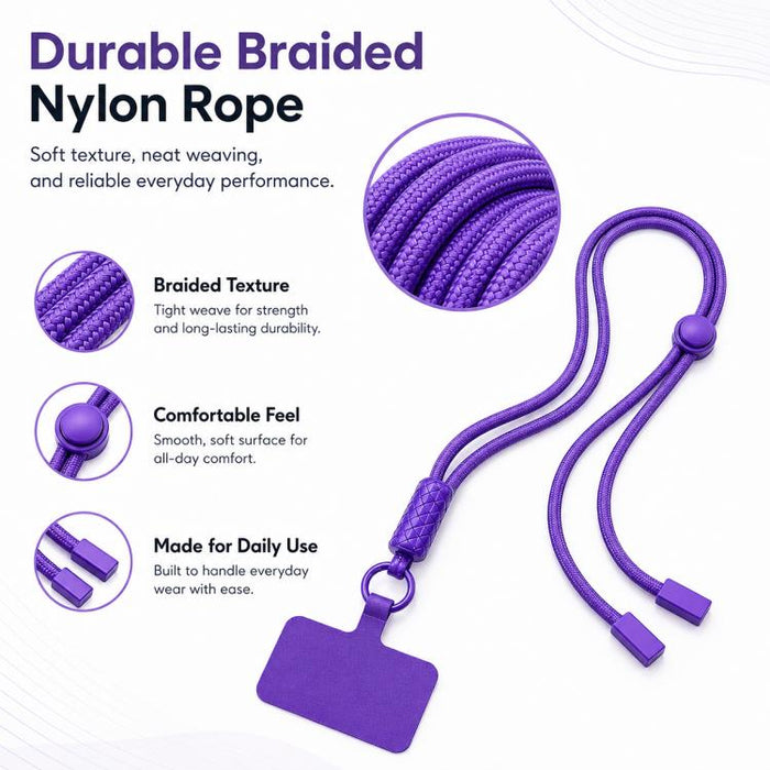 Cordón para teléfono ajustable y giratorio 360 grados con correa para el cuello de nailon y almohadilla de sujeción, unisex.
