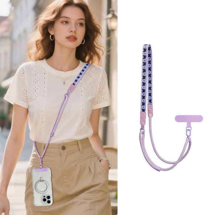 Correa de cuello híbrida ajustable con estampado de dibujos animados, bandolera para teléfono con almohadilla de sujeción para hombre y mujer.