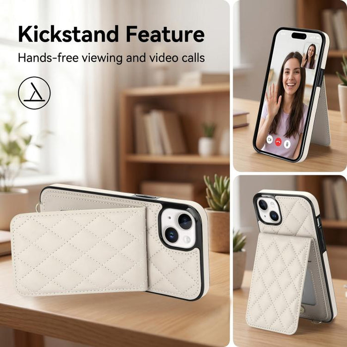 Funda para teléfono con tarjetero y bloqueo RFID de diseño romboidal cruzado, For iPhone 15, For iPhone 14 / 13, For iPhone 14 Pro, For iPhone 14 Pro Max, For iPhone SE 2022 / SE 2020 / 8 / 7, For iPhone 13 Pro Max, For iPhone 13 Pro, For iPhone 13 min...
