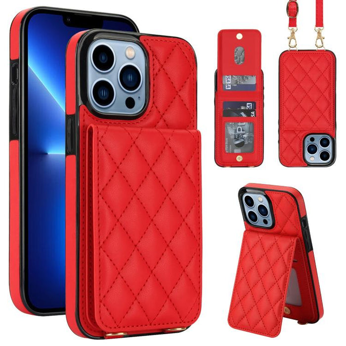 Funda para teléfono con tarjetero y bloqueo RFID de diseño romboidal cruzado, For iPhone 15, For iPhone 14 / 13, For iPhone 14 Pro, For iPhone 14 Pro Max, For iPhone SE 2022 / SE 2020 / 8 / 7, For iPhone 13 Pro Max, For iPhone 13 Pro, For iPhone 13 min...