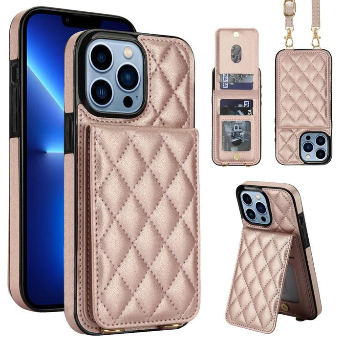 Funda para teléfono con tarjetero y bloqueo RFID de diseño romboidal cruzado, For iPhone 15, For iPhone 14 / 13, For iPhone 14 Pro, For iPhone 14 Pro Max, For iPhone SE 2022 / SE 2020 / 8 / 7, For iPhone 13 Pro Max, For iPhone 13 Pro, For iPhone 13 min...