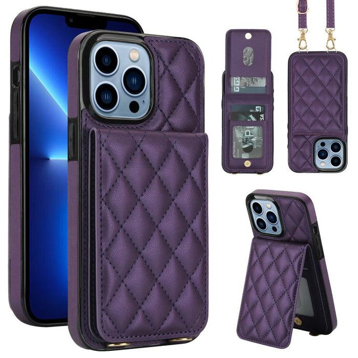 Funda para teléfono con tarjetero y bloqueo RFID de diseño romboidal cruzado, For iPhone 15, For iPhone 14 / 13, For iPhone 14 Pro, For iPhone 14 Pro Max, For iPhone SE 2022 / SE 2020 / 8 / 7, For iPhone 13 Pro Max, For iPhone 13 Pro, For iPhone 13 min...