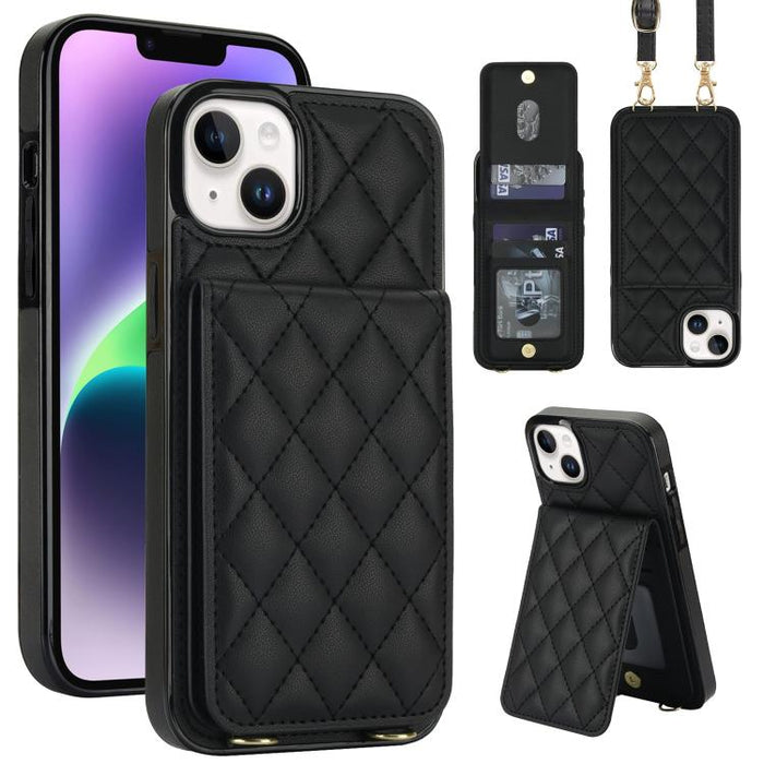 Funda para teléfono con tarjetero y bloqueo RFID de diseño romboidal cruzado, For iPhone 15, For iPhone 14 / 13, For iPhone 14 Pro, For iPhone 14 Pro Max, For iPhone SE 2022 / SE 2020 / 8 / 7, For iPhone 13 Pro Max, For iPhone 13 Pro, For iPhone 13 min...