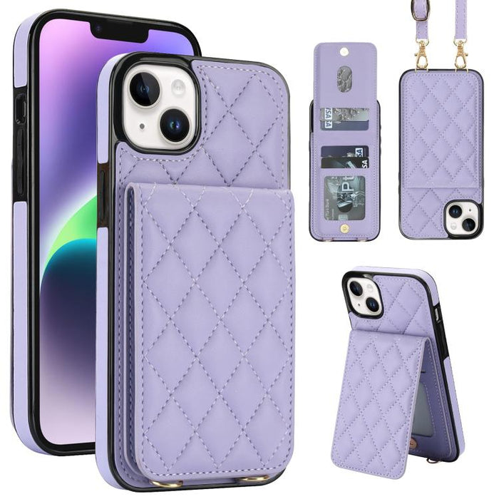Funda para teléfono con tarjetero y bloqueo RFID de diseño romboidal cruzado, For iPhone 15, For iPhone 14 / 13, For iPhone 14 Pro, For iPhone 14 Pro Max, For iPhone SE 2022 / SE 2020 / 8 / 7, For iPhone 13 Pro Max, For iPhone 13 Pro, For iPhone 13 min...