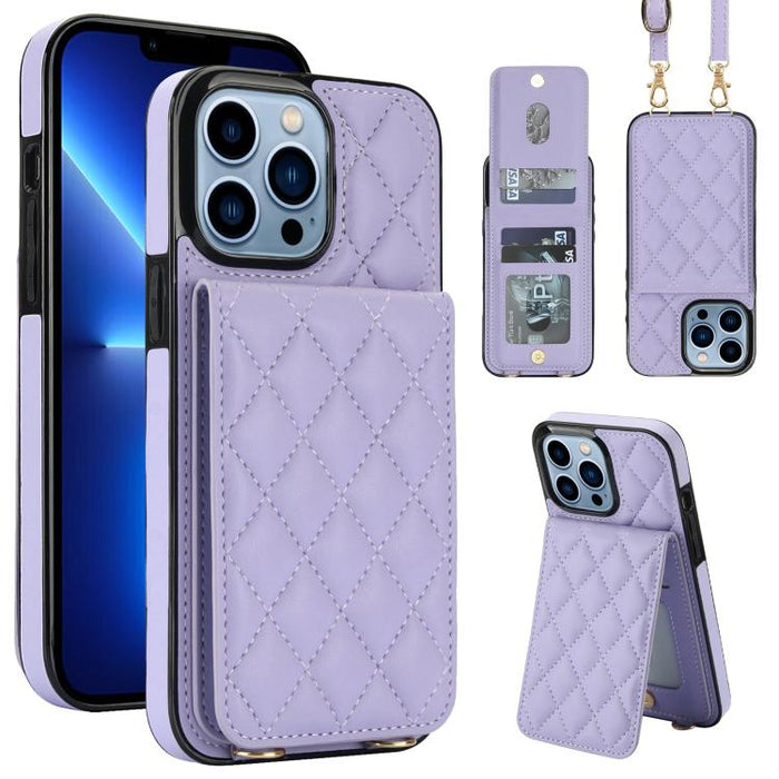 Funda para teléfono con tarjetero y bloqueo RFID de diseño romboidal cruzado, For iPhone 15, For iPhone 14 / 13, For iPhone 14 Pro, For iPhone 14 Pro Max, For iPhone SE 2022 / SE 2020 / 8 / 7, For iPhone 13 Pro Max, For iPhone 13 Pro, For iPhone 13 min...