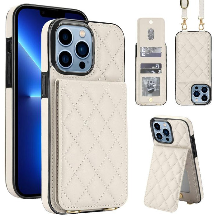 Funda para teléfono con tarjetero y bloqueo RFID de diseño romboidal cruzado, For iPhone 15, For iPhone 14 / 13, For iPhone 14 Pro, For iPhone 14 Pro Max, For iPhone SE 2022 / SE 2020 / 8 / 7, For iPhone 13 Pro Max, For iPhone 13 Pro, For iPhone 13 min...