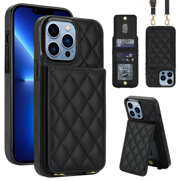 Funda para teléfono con tarjetero y bloqueo RFID de diseño romboidal cruzado, For iPhone 15, For iPhone 14 / 13, For iPhone 14 Pro, For iPhone 14 Pro Max, For iPhone SE 2022 / SE 2020 / 8 / 7, For iPhone 13 Pro Max, For iPhone 13 Pro, For iPhone 13 min...