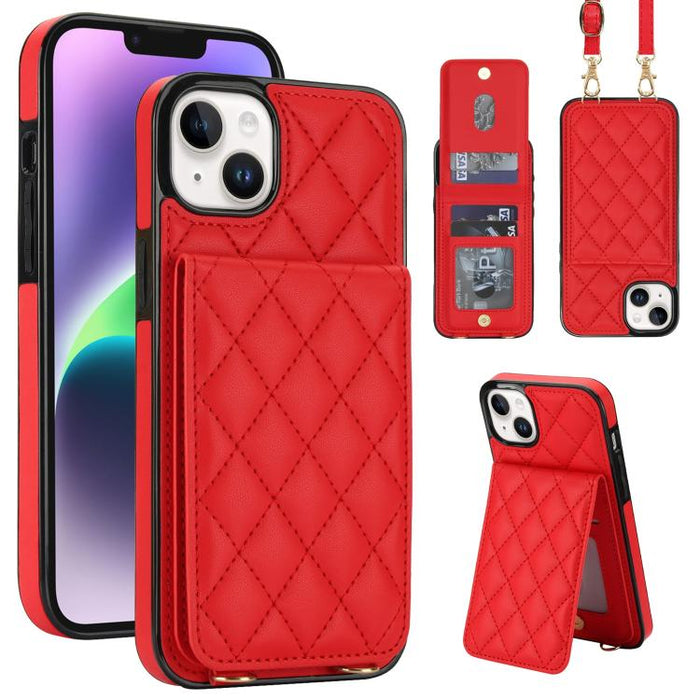 Funda para teléfono con tarjetero y bloqueo RFID de diseño romboidal cruzado, For iPhone 15, For iPhone 14 / 13, For iPhone 14 Pro, For iPhone 14 Pro Max, For iPhone SE 2022 / SE 2020 / 8 / 7, For iPhone 13 Pro Max, For iPhone 13 Pro, For iPhone 13 min...