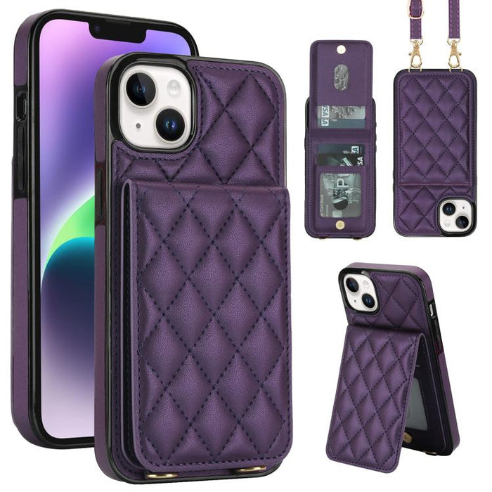 Funda para teléfono con tarjetero y bloqueo RFID de diseño romboidal cruzado, For iPhone 15, For iPhone 14 / 13, For iPhone 14 Pro, For iPhone 14 Pro Max, For iPhone SE 2022 / SE 2020 / 8 / 7, For iPhone 13 Pro Max, For iPhone 13 Pro, For iPhone 13 min...