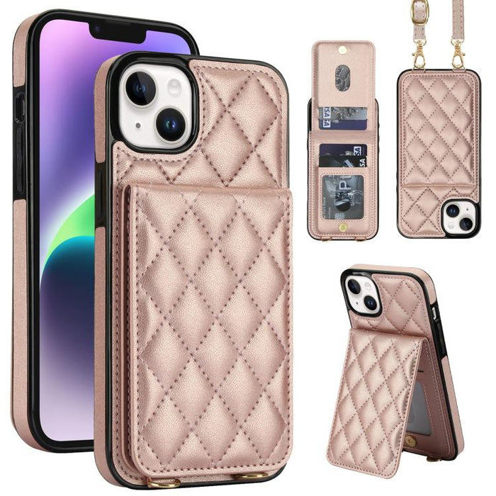 Funda para teléfono con tarjetero y bloqueo RFID de diseño romboidal cruzado, For iPhone 15, For iPhone 14 / 13, For iPhone 14 Pro, For iPhone 14 Pro Max, For iPhone SE 2022 / SE 2020 / 8 / 7, For iPhone 13 Pro Max, For iPhone 13 Pro, For iPhone 13 min...