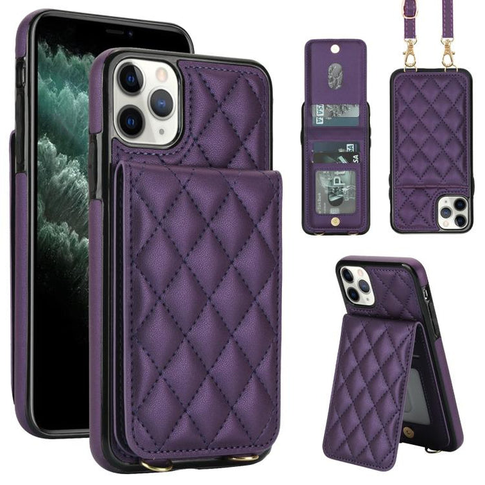 Funda para teléfono con tarjetero y bloqueo RFID de diseño romboidal cruzado, For iPhone 15, For iPhone 14 / 13, For iPhone 14 Pro, For iPhone 14 Pro Max, For iPhone SE 2022 / SE 2020 / 8 / 7, For iPhone 13 Pro Max, For iPhone 13 Pro, For iPhone 13 min...