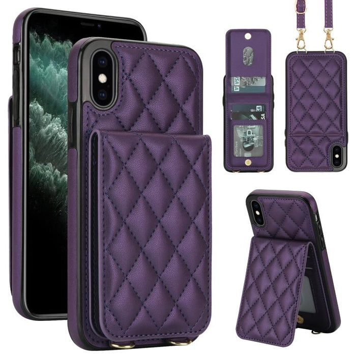 Funda para teléfono con tarjetero y bloqueo RFID de diseño romboidal cruzado, For iPhone 11, For iPhone 11 Pro, For iPhone X / XS, For iPhone XR, For iPhone XS Max, For iPhone 8 Plus / 7 Plus