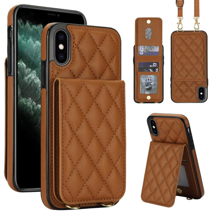Funda para teléfono con tarjetero y bloqueo RFID de diseño romboidal cruzado, For iPhone 11, For iPhone 11 Pro, For iPhone X / XS, For iPhone XR, For iPhone XS Max, For iPhone 8 Plus / 7 Plus
