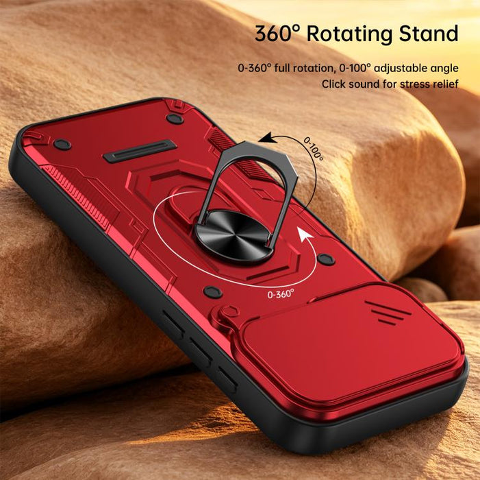 Funda para teléfono Nanshan Armor con soporte deslizante para anillo Camshield, For iPhone 17 Pro Max, For iPhone 17 Pro, For iPhone 17, For iPhone 16 Pro Max, For iPhone 16 Pro, For iPhone 16