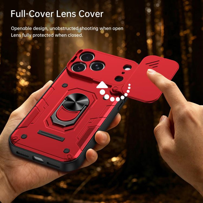 Funda para teléfono Nanshan Armor con soporte deslizante para anillo Camshield, For iPhone 17 Pro Max, For iPhone 17 Pro, For iPhone 17, For iPhone 16 Pro Max, For iPhone 16 Pro, For iPhone 16