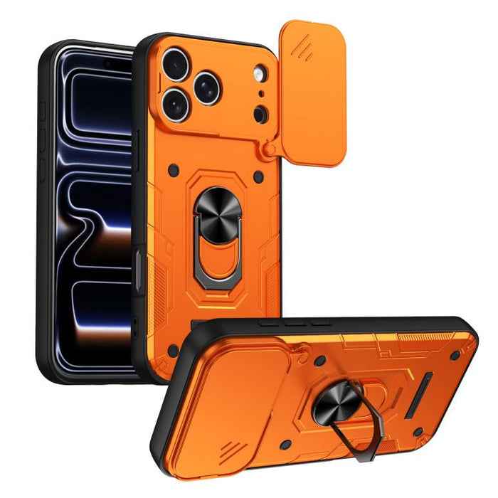 Funda para teléfono Nanshan Armor con soporte deslizante para anillo Camshield, For iPhone 17 Pro Max, For iPhone 17 Pro, For iPhone 17, For iPhone 16 Pro Max, For iPhone 16 Pro, For iPhone 16