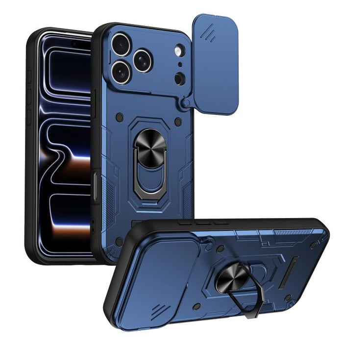Funda para teléfono Nanshan Armor con soporte deslizante para anillo Camshield, For iPhone 17 Pro Max, For iPhone 17 Pro, For iPhone 17, For iPhone 16 Pro Max, For iPhone 16 Pro, For iPhone 16