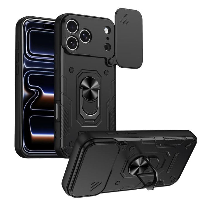 Funda para teléfono Nanshan Armor con soporte deslizante para anillo Camshield, For iPhone 17 Pro Max, For iPhone 17 Pro, For iPhone 17, For iPhone 16 Pro Max, For iPhone 16 Pro, For iPhone 16