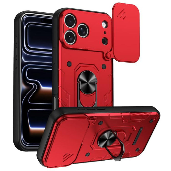 Funda para teléfono Nanshan Armor con soporte deslizante para anillo Camshield, For iPhone 17 Pro Max, For iPhone 17 Pro, For iPhone 17, For iPhone 16 Pro Max, For iPhone 16 Pro, For iPhone 16