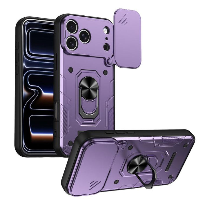 Funda para teléfono Nanshan Armor con soporte deslizante para anillo Camshield, For iPhone 17 Pro Max, For iPhone 17 Pro, For iPhone 17, For iPhone 16 Pro Max, For iPhone 16 Pro, For iPhone 16