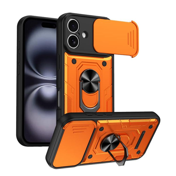 Funda para teléfono Nanshan Armor con soporte deslizante para anillo Camshield, For iPhone 17 Pro Max, For iPhone 17 Pro, For iPhone 17, For iPhone 16 Pro Max, For iPhone 16 Pro, For iPhone 16