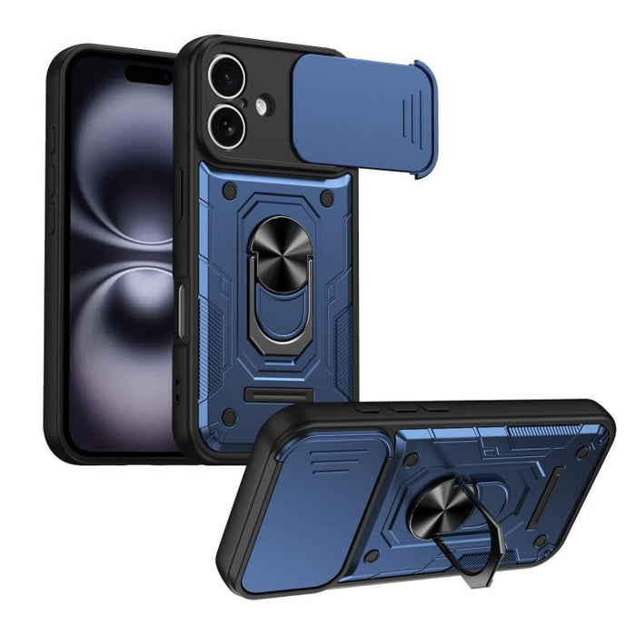 Funda para teléfono Nanshan Armor con soporte deslizante para anillo Camshield, For iPhone 17 Pro Max, For iPhone 17 Pro, For iPhone 17, For iPhone 16 Pro Max, For iPhone 16 Pro, For iPhone 16