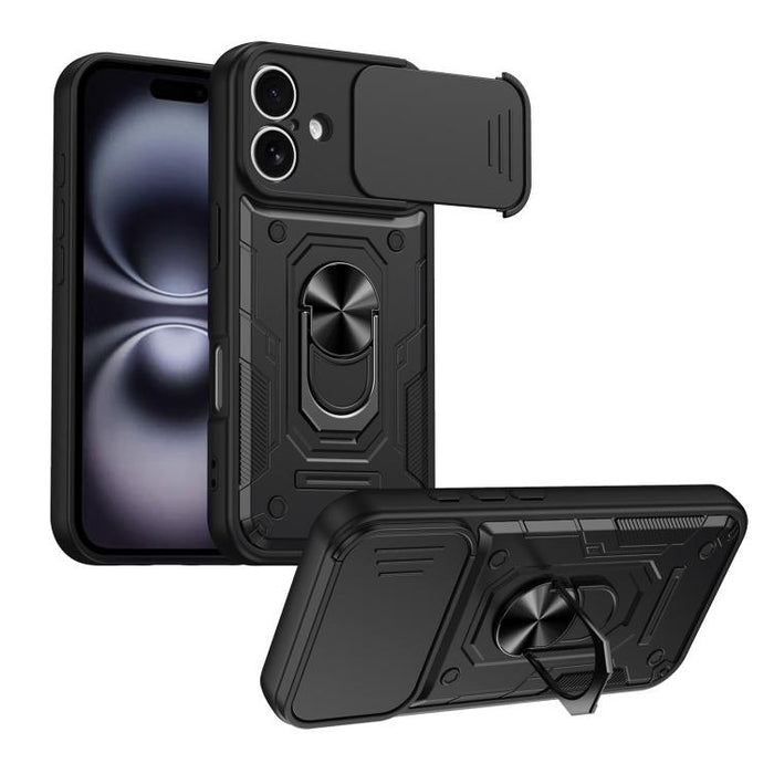 Funda para teléfono Nanshan Armor con soporte deslizante para anillo Camshield, For iPhone 17 Pro Max, For iPhone 17 Pro, For iPhone 17, For iPhone 16 Pro Max, For iPhone 16 Pro, For iPhone 16
